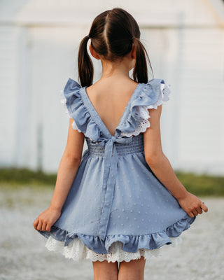 Pinafore Twirl Set | Dotted Swiss in Dusty Blue