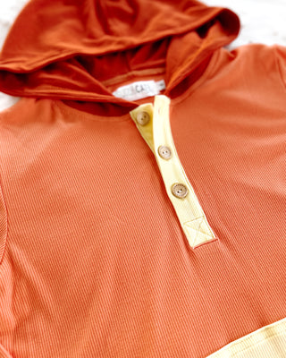 Hoodie Ribbed Henley | Orange - Eliza Cate and Co